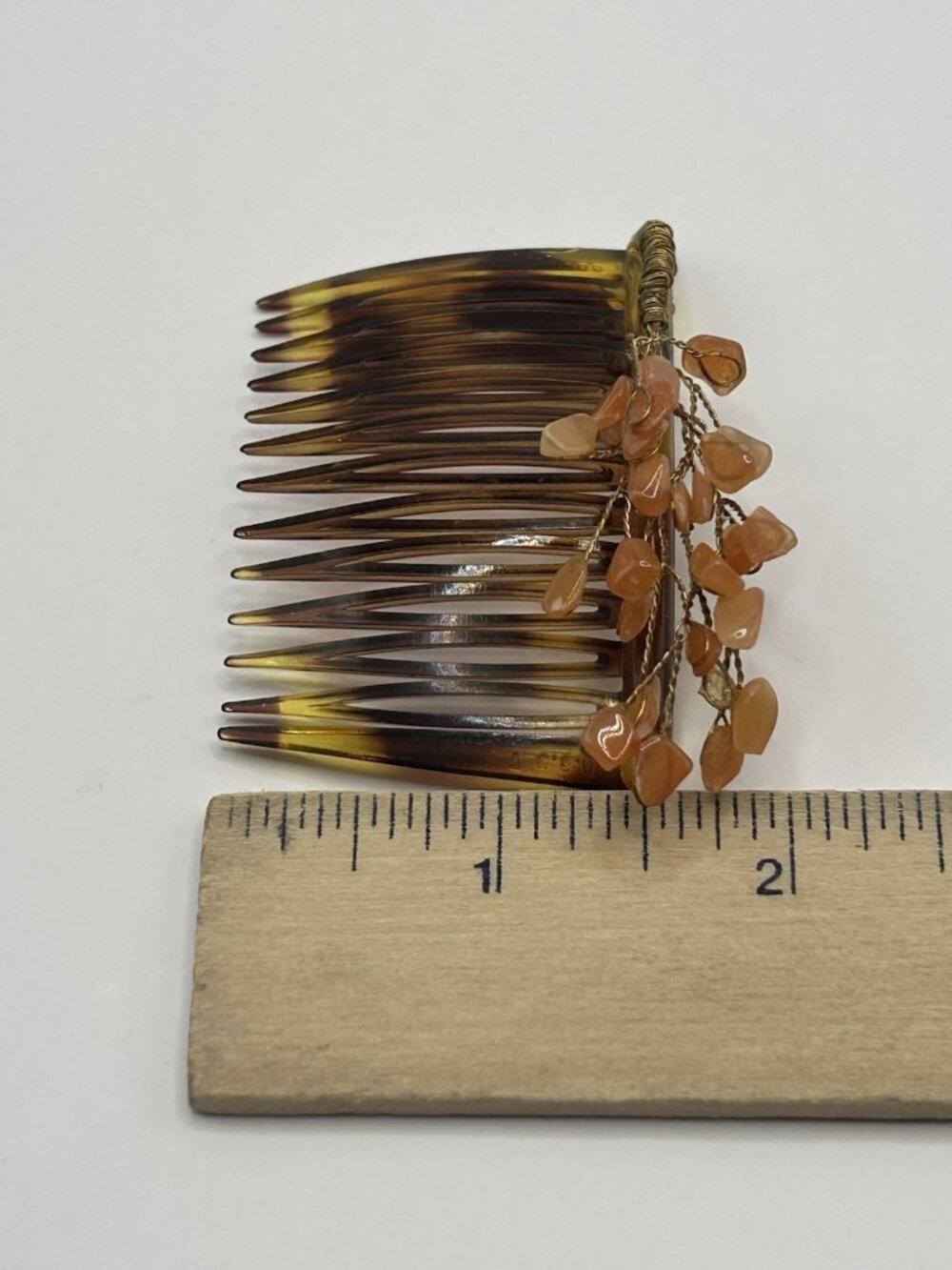 Vintage Goody Hair Comb Claw Clip Tortoise Coral Color Stones Wire Brown Hair - Picture 12 of 13
